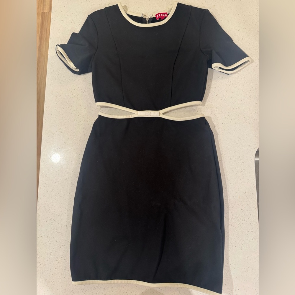 STAUD Black Mini Dress with White Trim